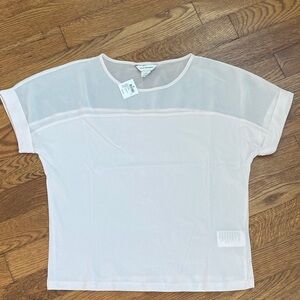 Club Monaco Pale Pink Short Sleeve Sheer Panel Top